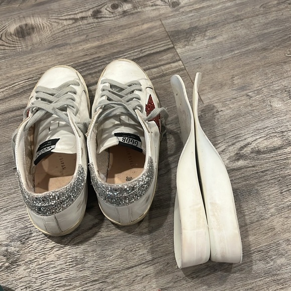Golden Goose GGDB Superstar Red Glitter Star Silver Sneakers Sz 38 US 8 Women’s - Picture 16 of 16